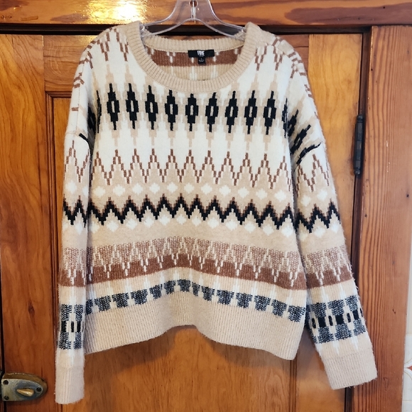 Frye Sweaters - Frye Cream and Brown Geometric Women's Sweater Large